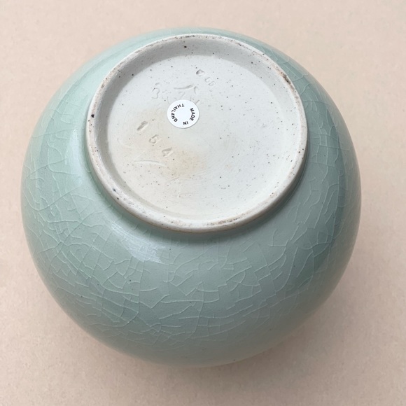 Thai Light Green Celadon Ceramic Bud Vase with Horizontal Striped Lines - Picture 3 of 4